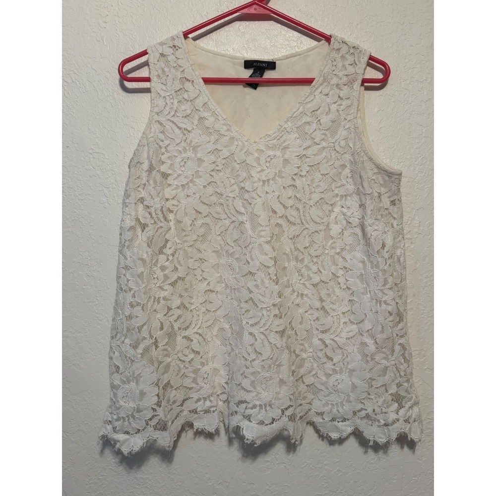 Alfani Womens Cream Floral Lace V-Neck Sleeveless Blouse Top Size 8 s/72724